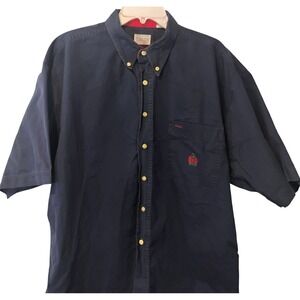 Bugle Boy Company Mens XXL Navy Blue Cotton Short Sleeve Button Down Shirt Crest